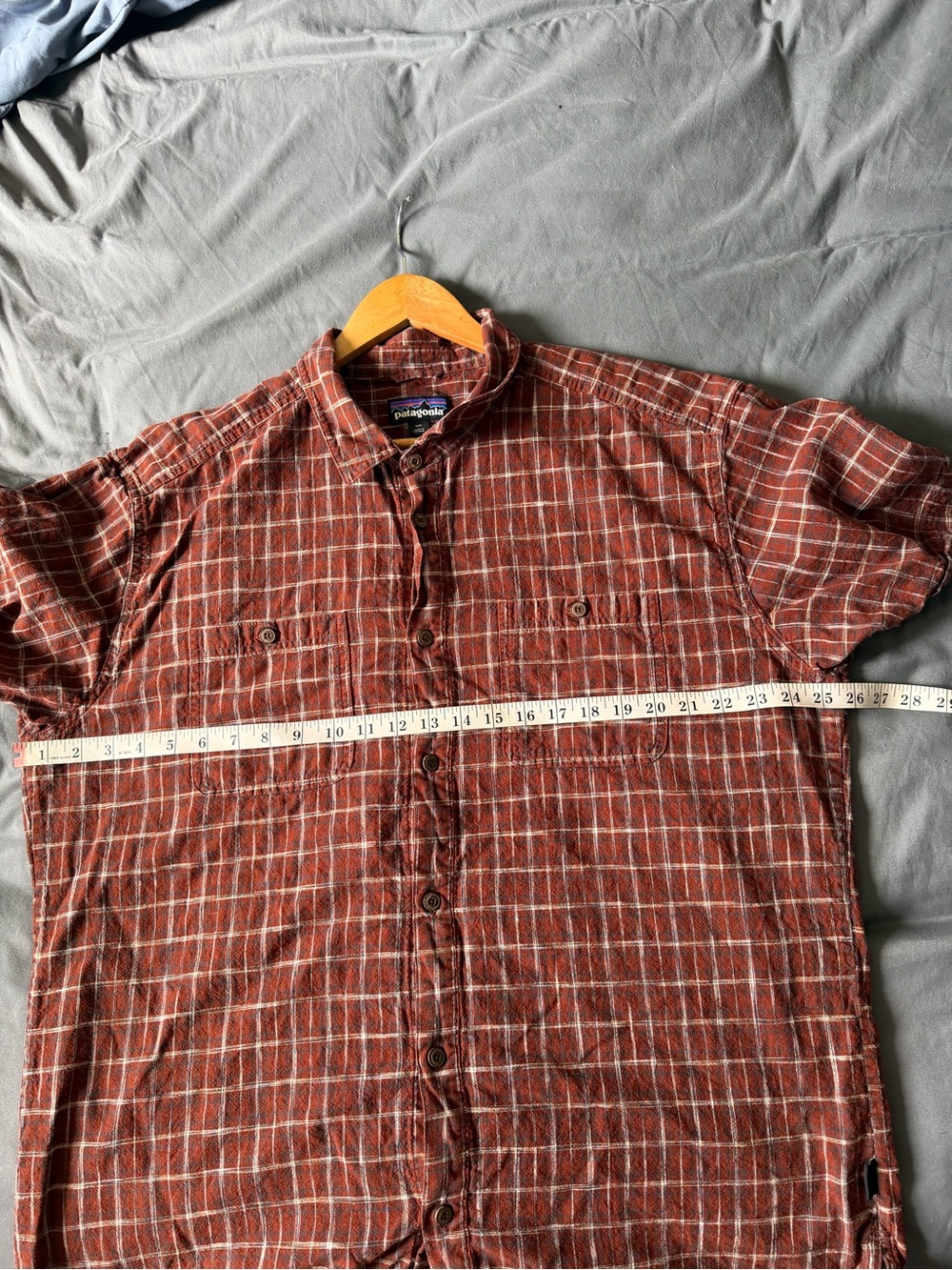 Patagonia Renewal Brown Orange Plaid Back Step Button Front Short Sleeve Shirt - Picture 11 of 12